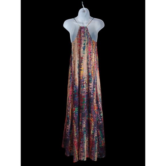 Nicole Miller Water Color Artsy Elegant Silky Sleeveless Maxi XS Whimsy - Picture 2 of 15